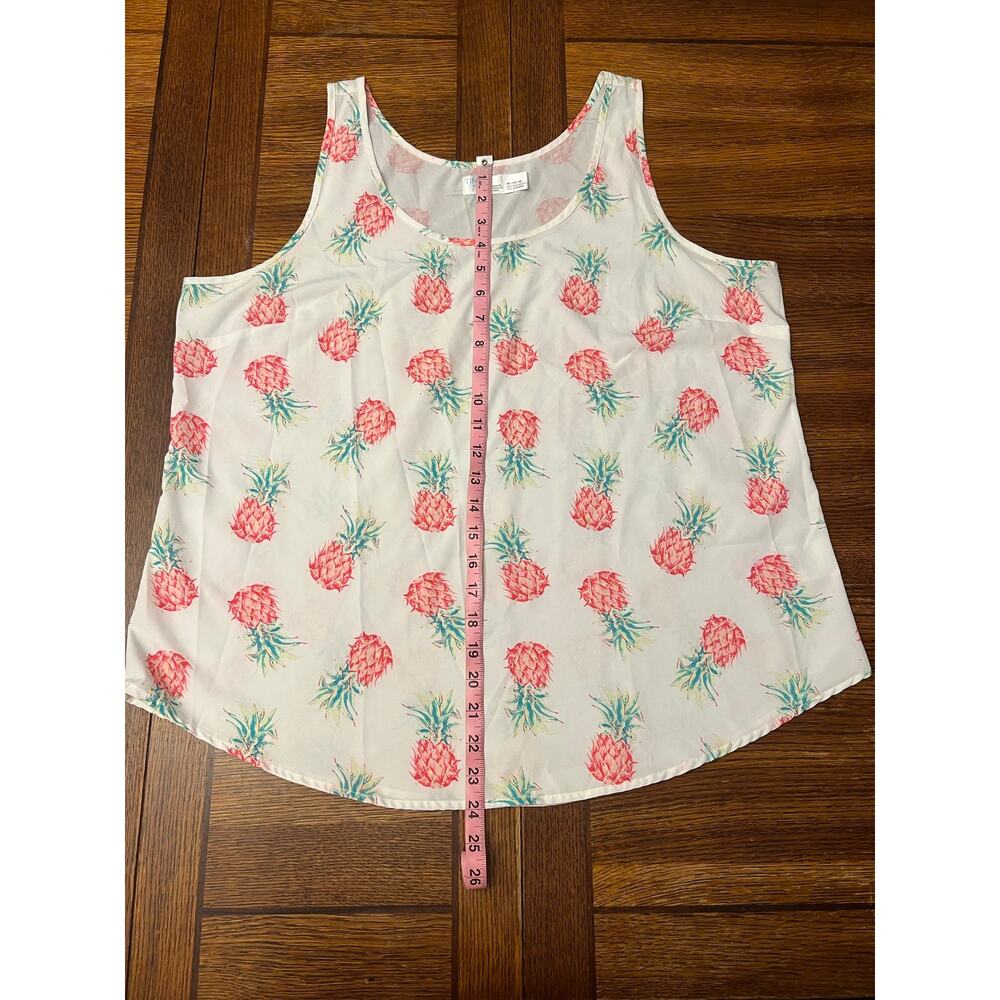 Time and Tru Pineapple Tank Top XL White Pink Summer Sleeveless Blouse - Picture 8 of 10